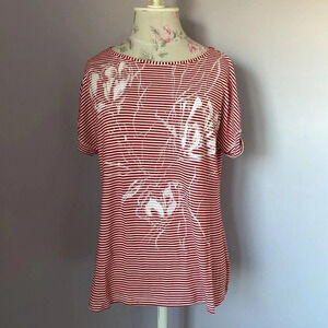 Rebecca G red striped shirt sleeve shirt with print size large